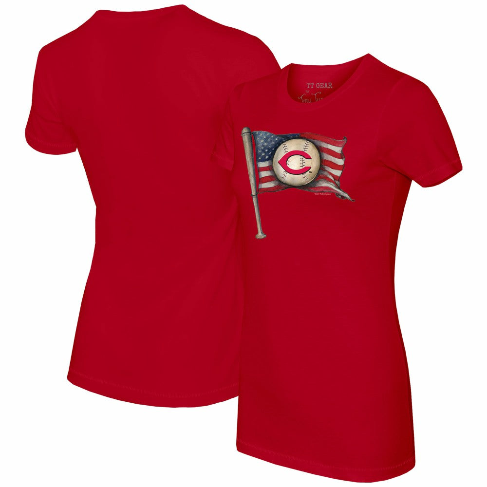 Cincinnati Reds Tiny Turnip Women's Baseball Flag T-Shirt for sale