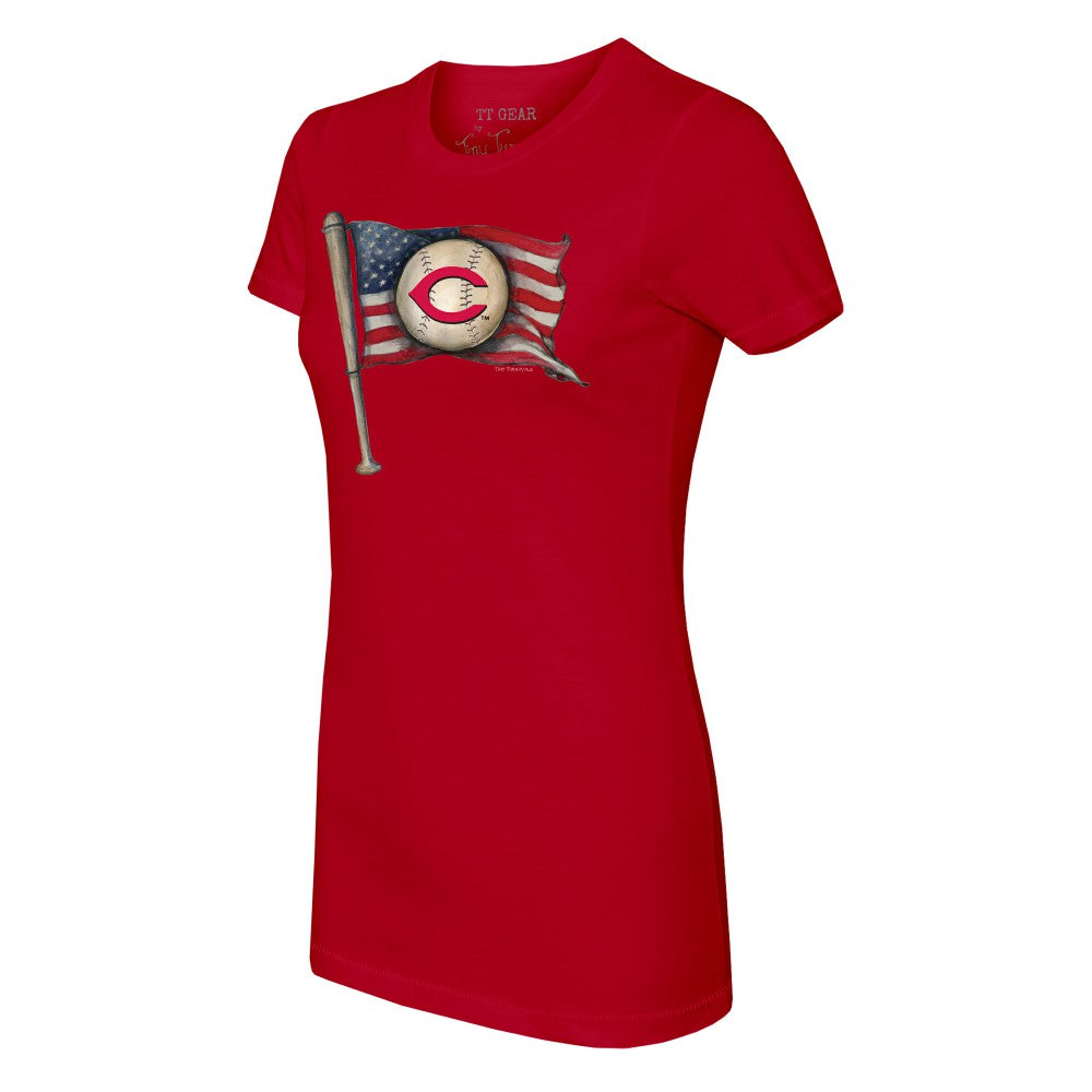Cincinnati Reds Tiny Turnip Women's Baseball Flag T-Shirt for sale