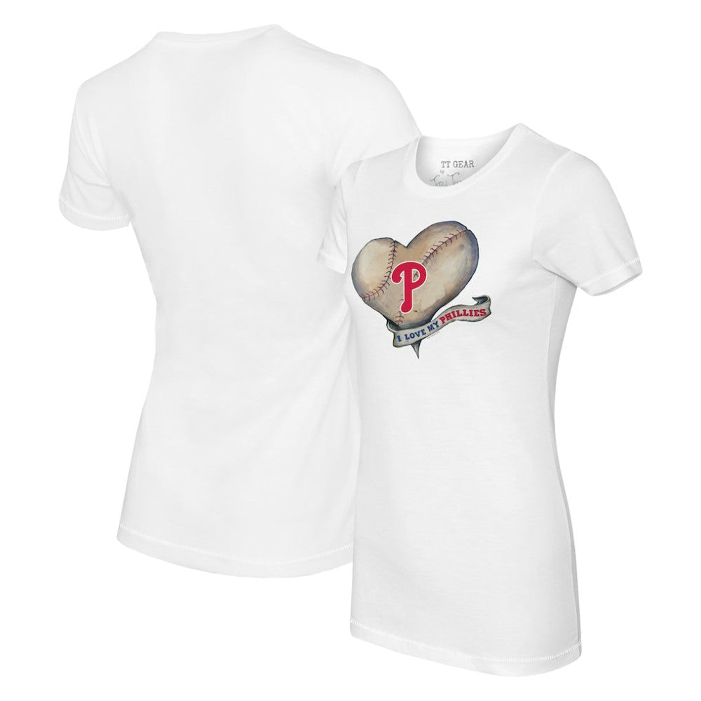 Philadelphia Phillies Tiny Turnip Women's Heart Banner T-Shirt Sale