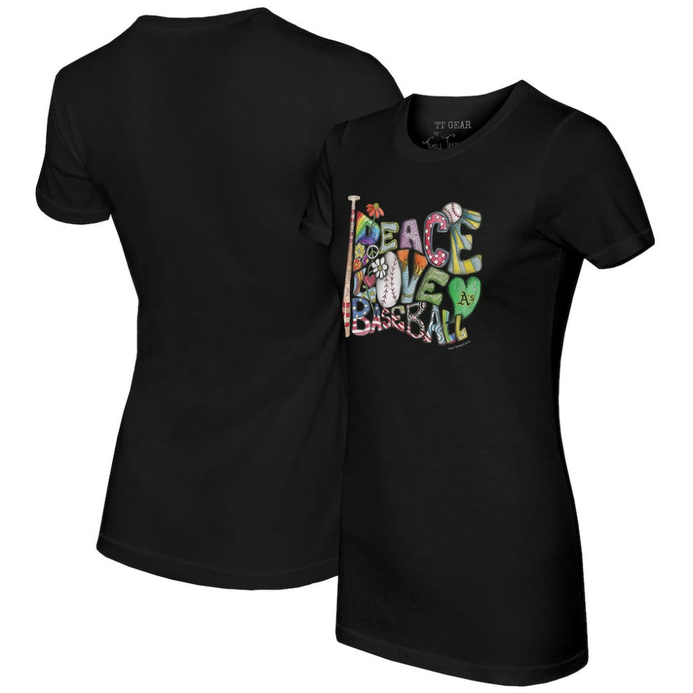 Athletics Tiny Turnip Women's Peace Love Baseball Fitted T-Shirt for sale