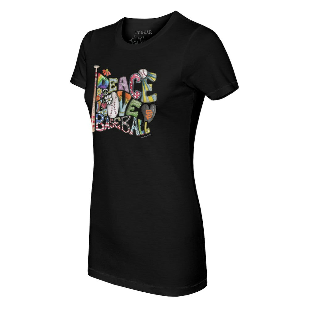 San Francisco Giants Tiny Turnip Women's Peace Love Baseball Fitted T-Shirt Lifestyle