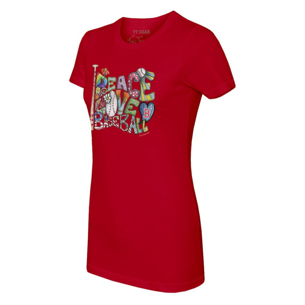 Boston Red Sox Tiny Turnip Women's Peace Love Baseball Fitted T-Shirt On Sale