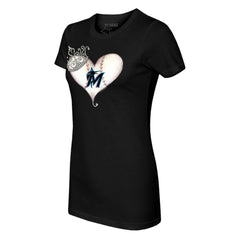 Miami Marlins Tiny Turnip Women's Tiara Heart T-Shirt On Sale