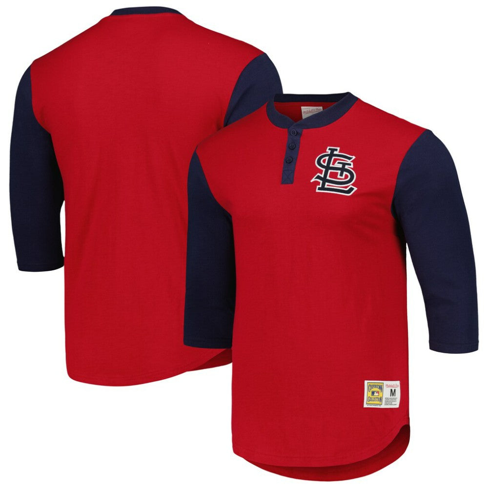 St. Louis Cardinals Mitchell & Ness Cooperstown Collection Legendary Slub Henley 3/4-Sleeve T-Shirt On Sale