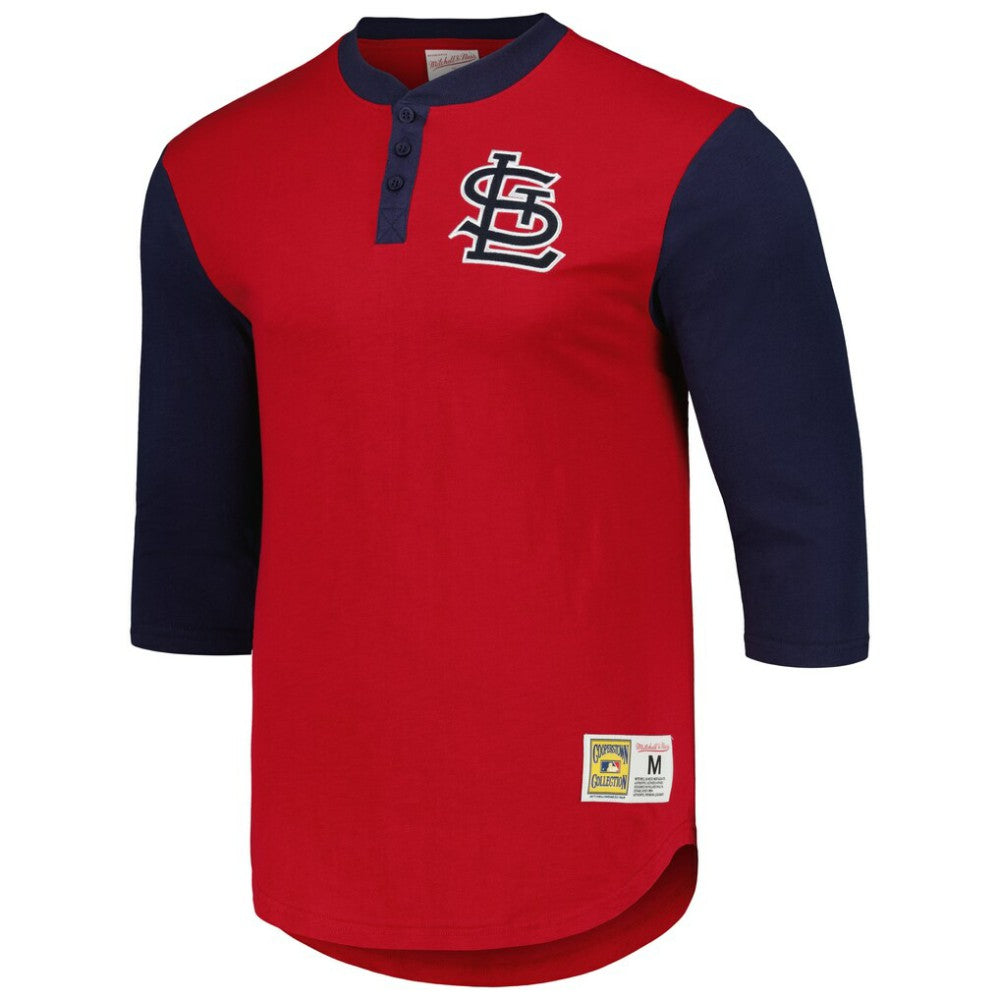 St. Louis Cardinals Mitchell & Ness Cooperstown Collection Legendary Slub Henley 3/4-Sleeve T-Shirt On Sale