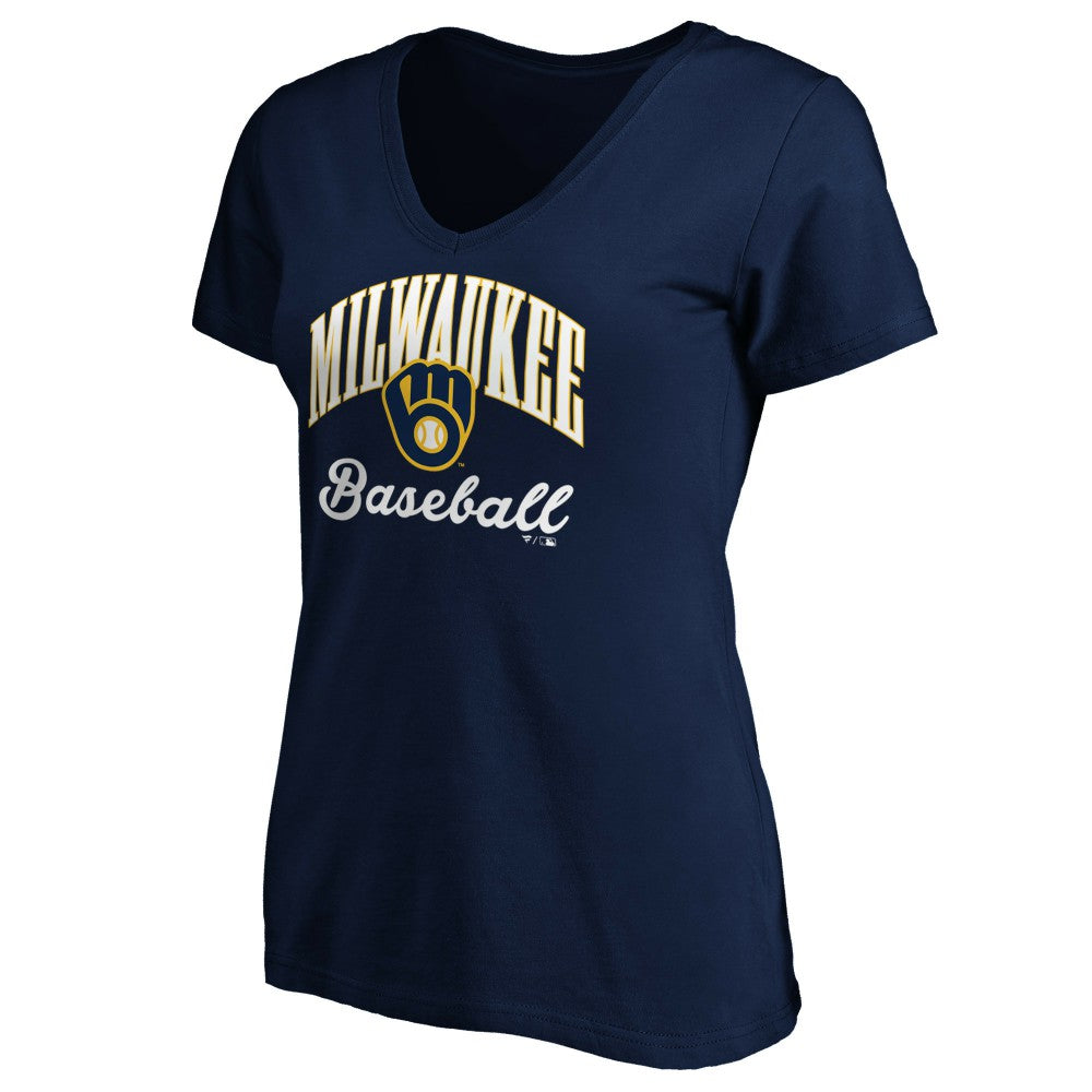 Milwaukee Brewers Women's Core Victory Script V-Neck T-Shirt discount