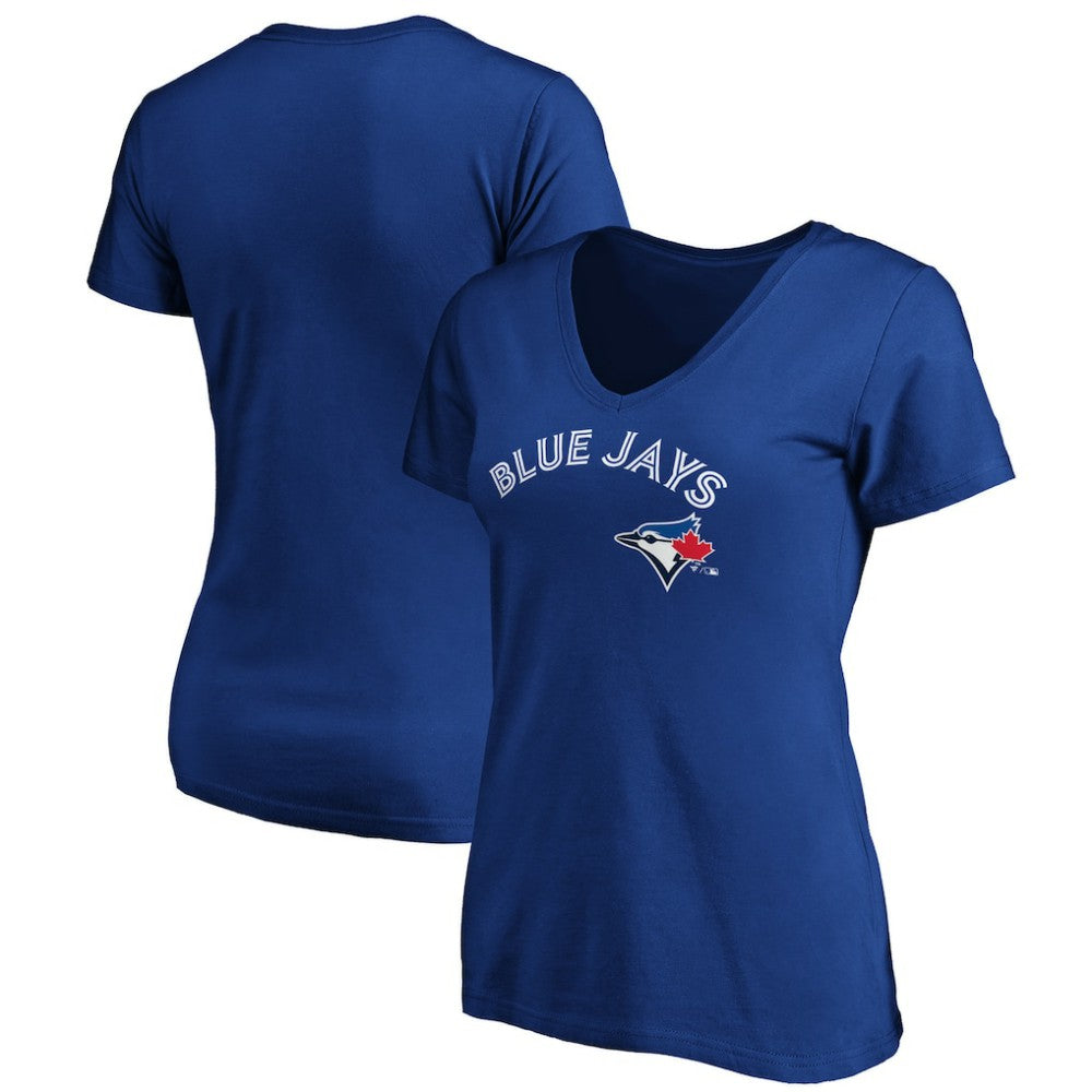 Toronto Blue Jays Women's Core Team Lock Up Wordmark V-Neck T-Shirt Near Me