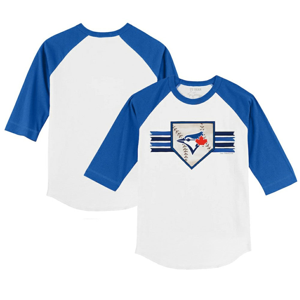 Toronto Blue Jays Tiny Turnip Youth Base Stripe 3/4-Sleeve Raglan T-Shirt Lifestyle