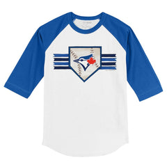 Toronto Blue Jays Tiny Turnip Youth Base Stripe 3/4-Sleeve Raglan T-Shirt Lifestyle