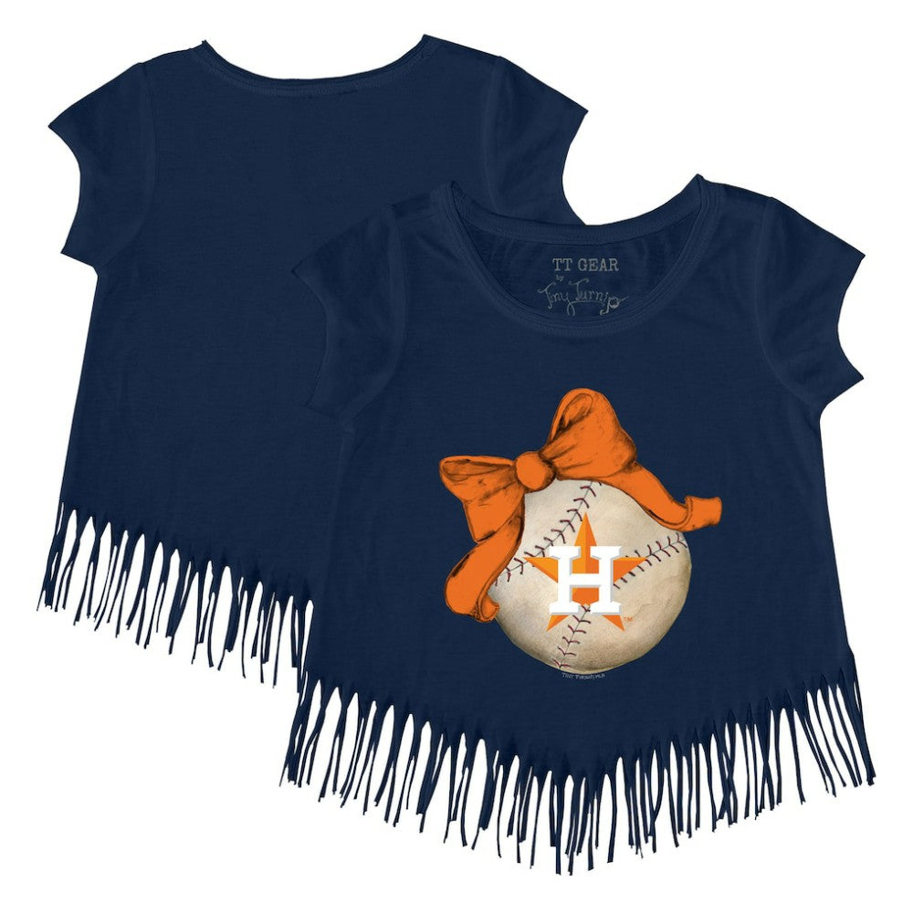 Houston Astros Tiny Turnip Girls Youth Baseball Bow Fringe T-Shirt Lifestyle