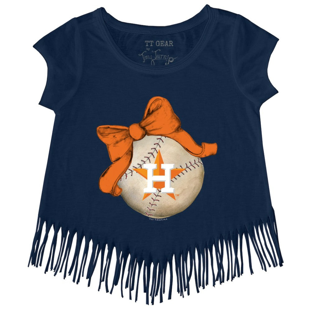 Houston Astros Tiny Turnip Girls Youth Baseball Bow Fringe T-Shirt Lifestyle