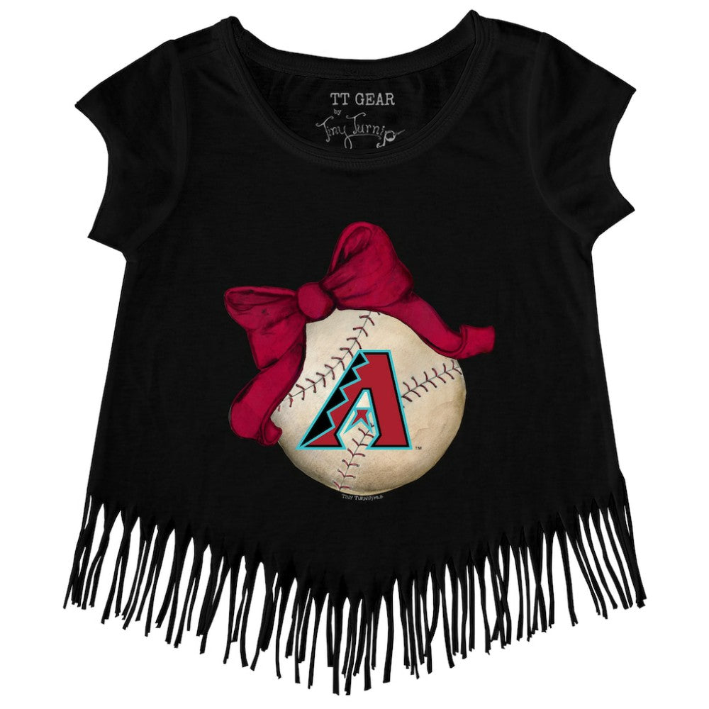 Arizona Diamondbacks Tiny Turnip Girls Youth Baseball Bow Fringe T-Shirt Sale