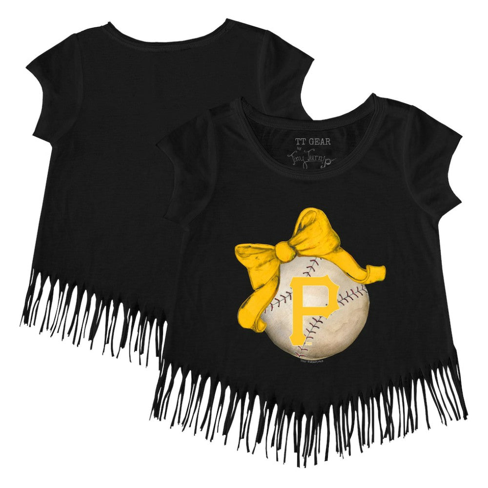Pittsburgh Pirates Tiny Turnip Girls Youth Baseball Bow Fringe T-Shirt Sale