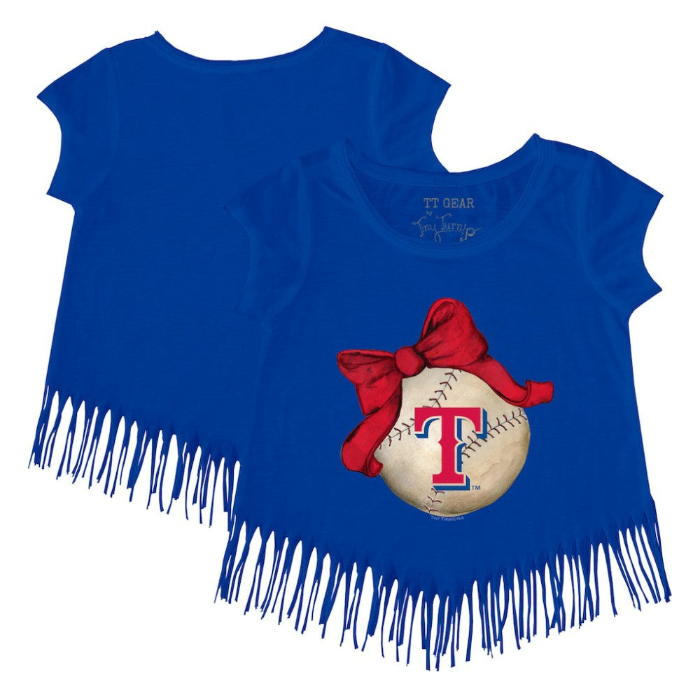 Texas Rangers Tiny Turnip Girls Youth Baseball Bow Fringe T-Shirt Online