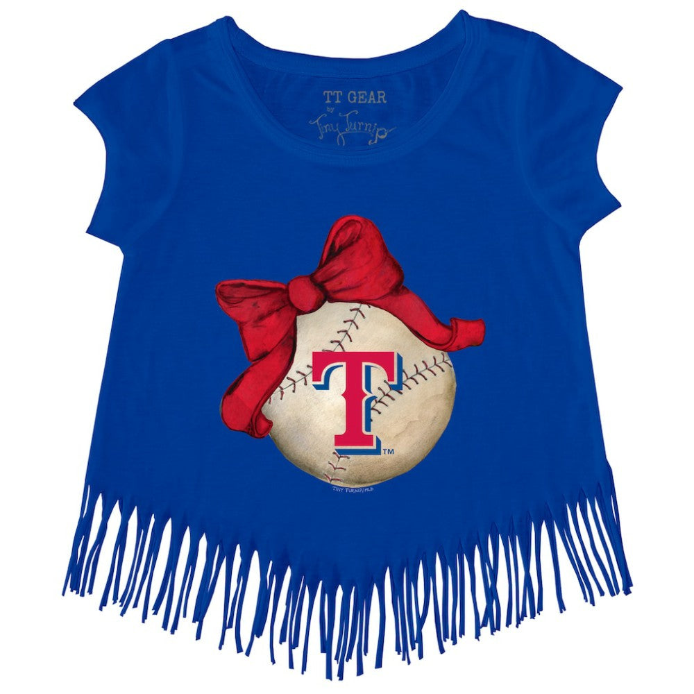 Texas Rangers Tiny Turnip Girls Youth Baseball Bow Fringe T-Shirt Online