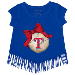 Texas Rangers Tiny Turnip Girls Youth Baseball Bow Fringe T-Shirt Online