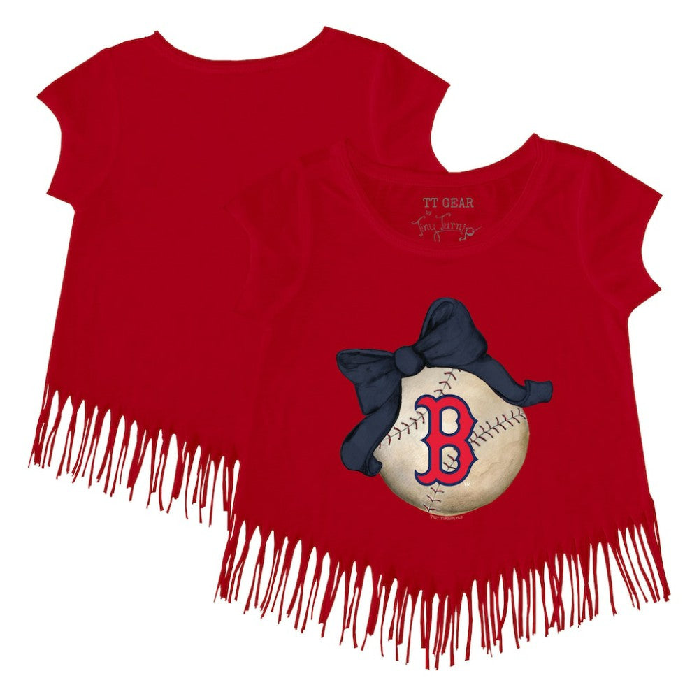 Boston Red Sox Tiny Turnip Girls Youth Baseball Bow Fringe T-Shirt Near Me