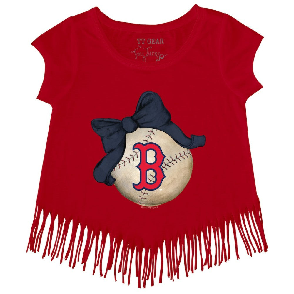 Boston Red Sox Tiny Turnip Girls Youth Baseball Bow Fringe T-Shirt Near Me