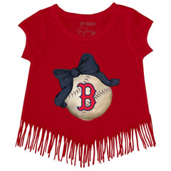 Boston Red Sox Tiny Turnip Girls Youth Baseball Bow Fringe T-Shirt Near Me