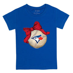 Toronto Blue Jays Tiny Turnip Youth Baseball Bow T-Shirt discount