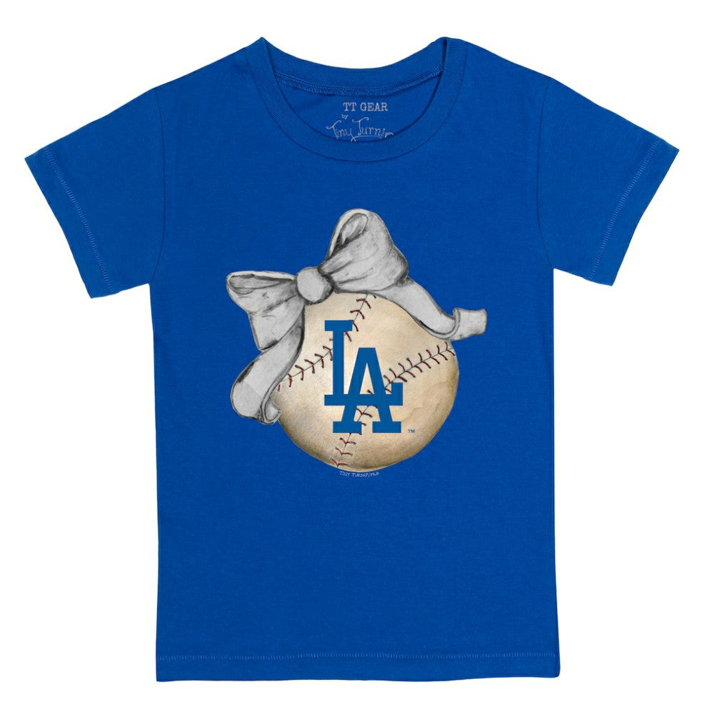 Los Angeles Dodgers Tiny Turnip Youth Baseball Bow T-Shirt On Sale