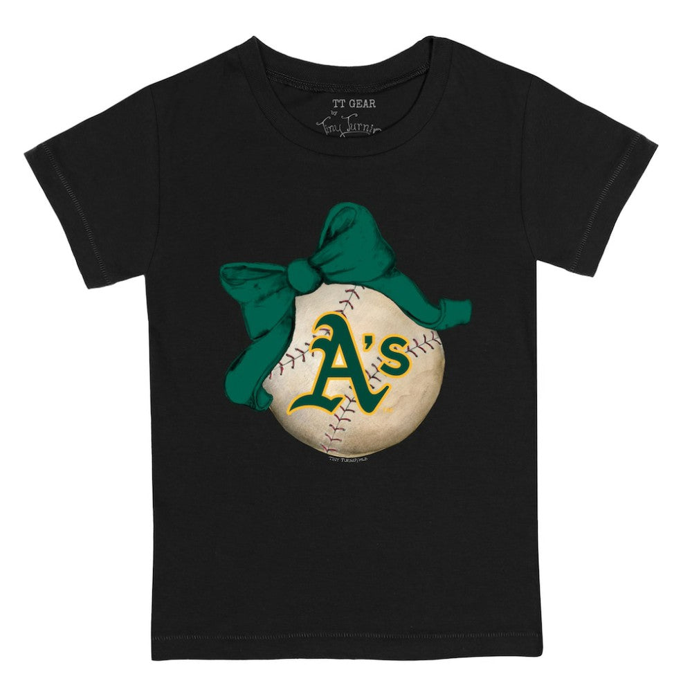 Athletics Tiny Turnip Youth Baseball Bow T-Shirt On Sale