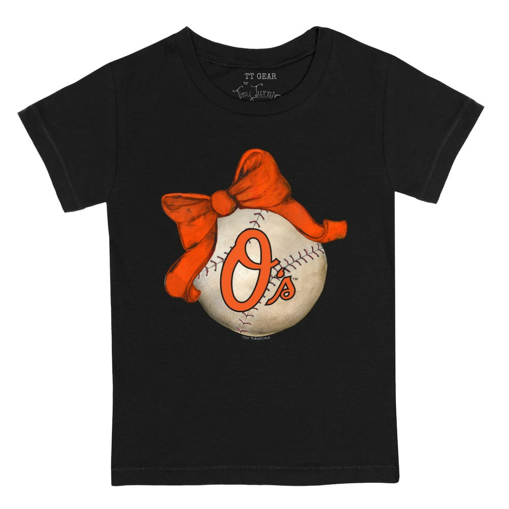Baltimore Orioles Tiny Turnip Youth Baseball Bow T-Shirt discount