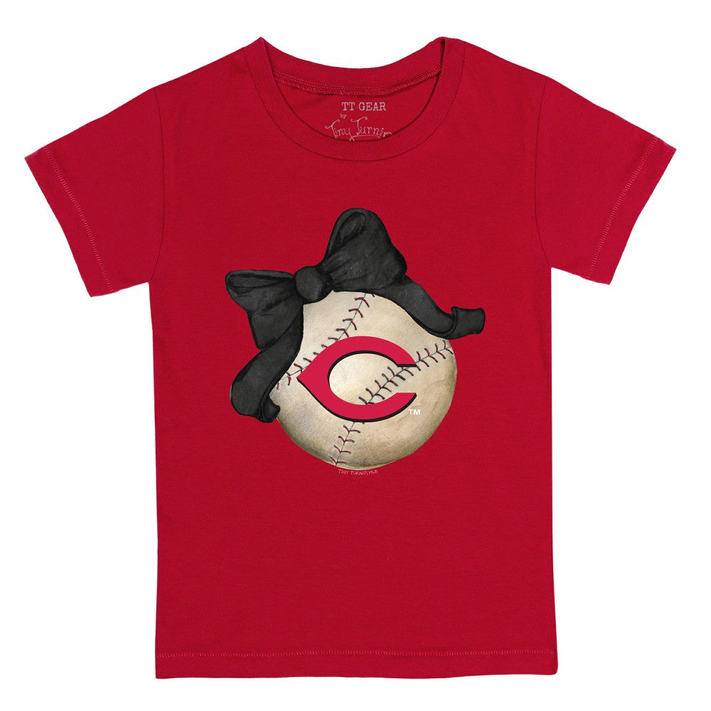 Cincinnati Reds Tiny Turnip Youth Baseball Bow T-Shirt Near Me