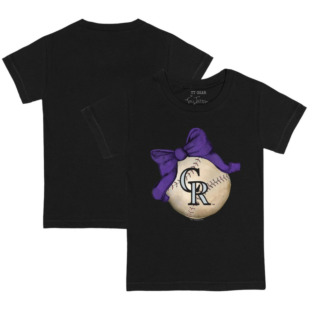 Colorado Rockies Tiny Turnip Youth Baseball Bow T-Shirt Lifestyle