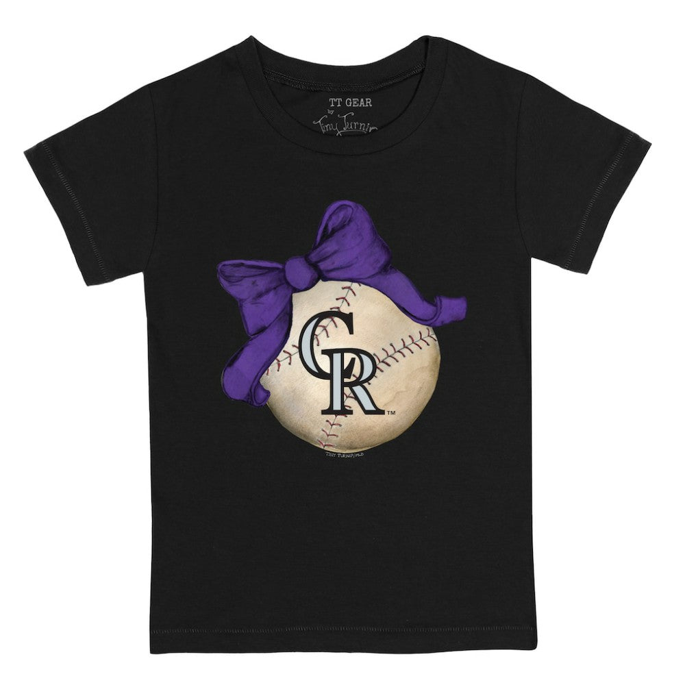 Colorado Rockies Tiny Turnip Youth Baseball Bow T-Shirt Lifestyle