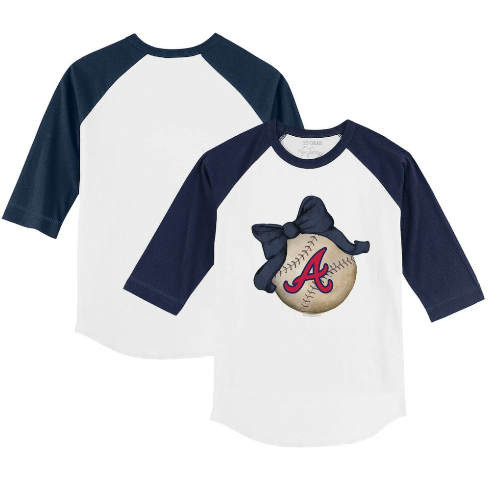 Atlanta Braves Tiny Turnip Youth Baseball Bow 3/4-Sleeve Raglan T-Shirt Clearance