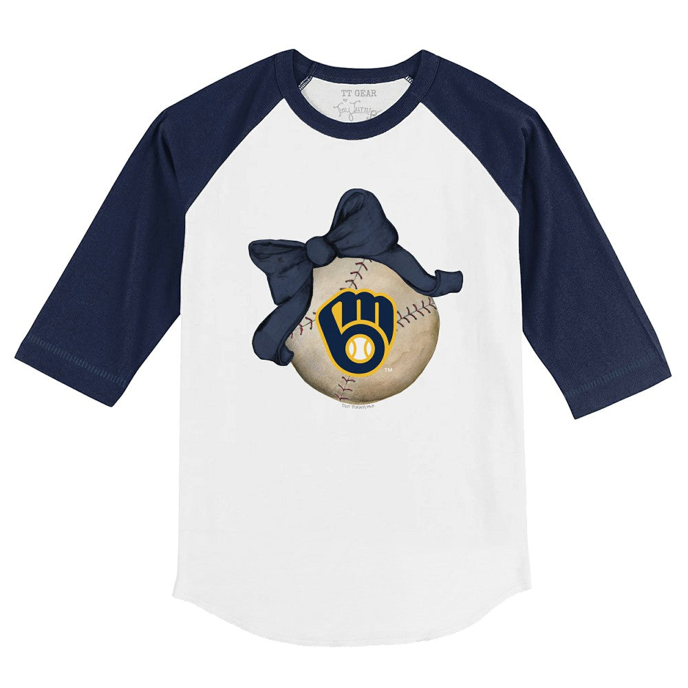 Milwaukee Brewers Tiny Turnip Youth Baseball Bow 3/4-Sleeve Raglan T-Shirt On Sale