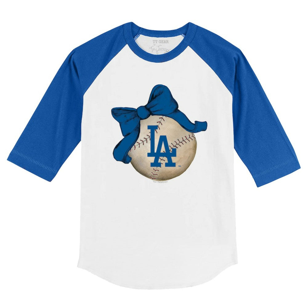 Los Angeles Dodgers Tiny Turnip Youth Baseball Bow 3/4-Sleeve Raglan T-Shirt for sale