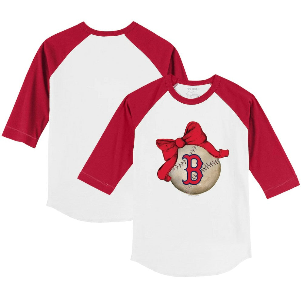 Boston Red Sox Tiny Turnip Youth Baseball Bow 3/4-Sleeve Raglan T-Shirt On Sale