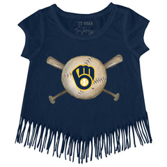 Milwaukee Brewers Tiny Turnip Girls Youth Baseball Cross Bats Fringe T-Shirt for sale