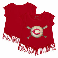 Cincinnati Reds Tiny Turnip Girls Youth Baseball Cross Bats Fringe T-Shirt Lifestyle