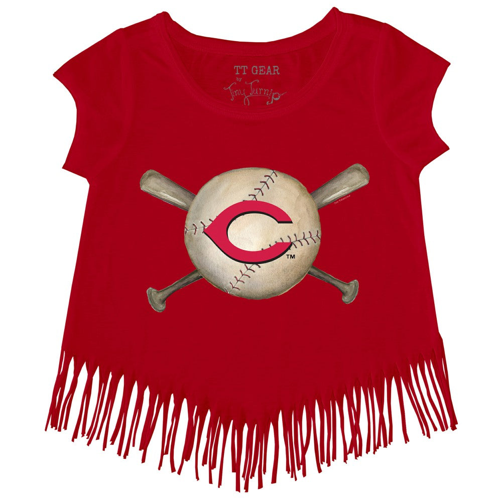 Cincinnati Reds Tiny Turnip Girls Youth Baseball Cross Bats Fringe T-Shirt Lifestyle