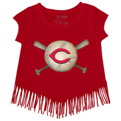 Cincinnati Reds Tiny Turnip Girls Youth Baseball Cross Bats Fringe T-Shirt Lifestyle