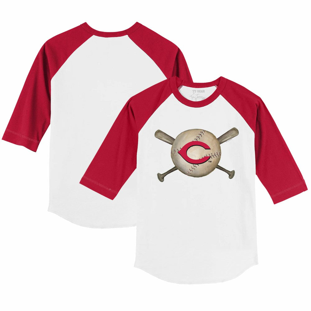 Cincinnati Reds Tiny Turnip Youth Baseball Cross Bats 3/4-Sleeve Raglan T-Shirt Sale