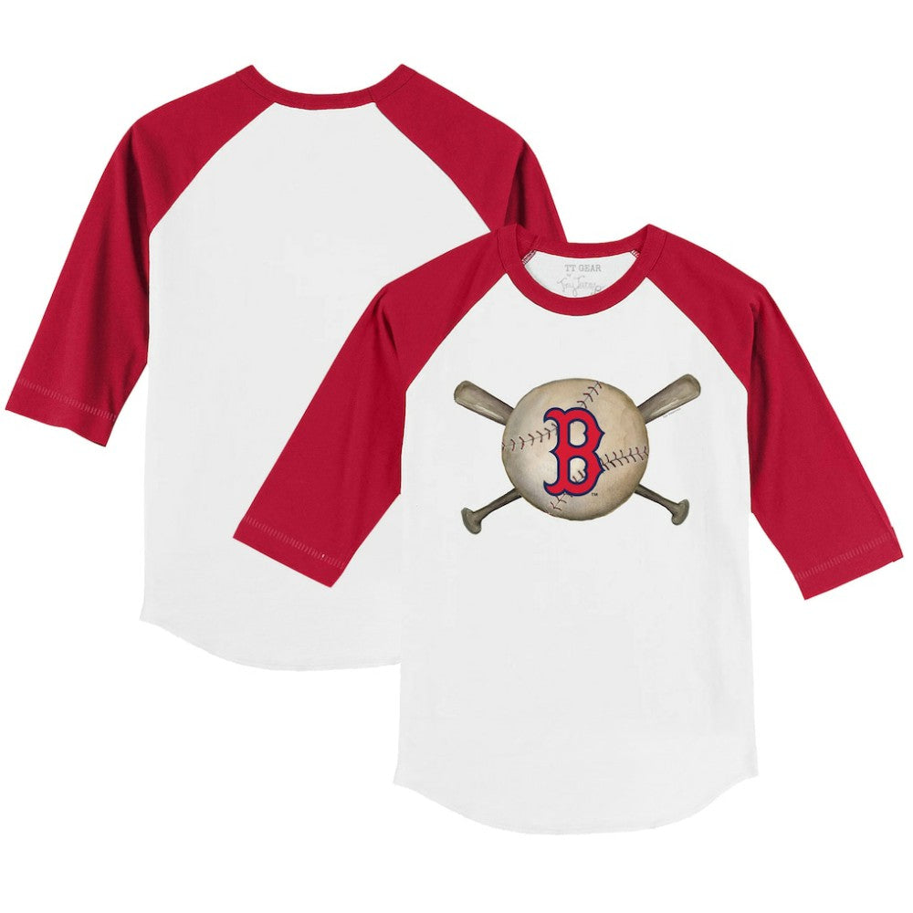 Boston Red Sox Tiny Turnip Youth Baseball Cross Bats 3/4-Sleeve Raglan T-Shirt On Sale
