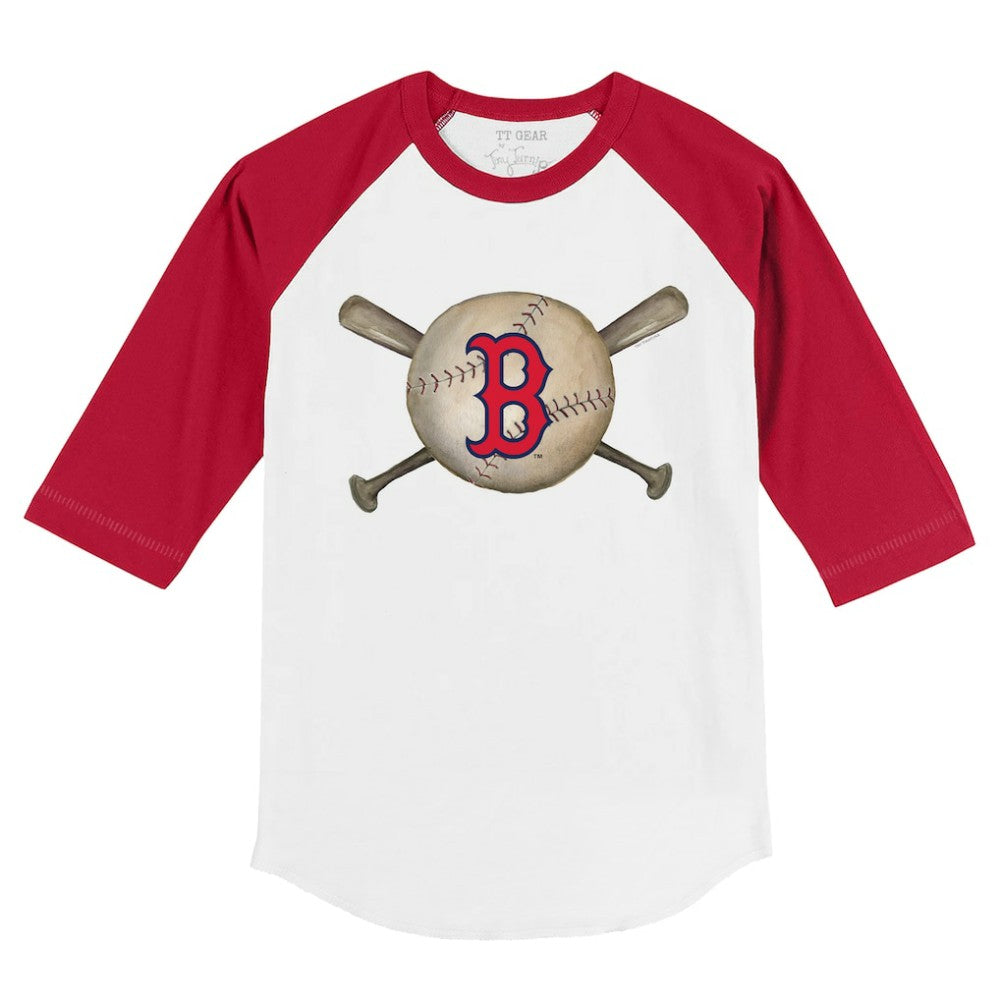 Boston Red Sox Tiny Turnip Youth Baseball Cross Bats 3/4-Sleeve Raglan T-Shirt On Sale
