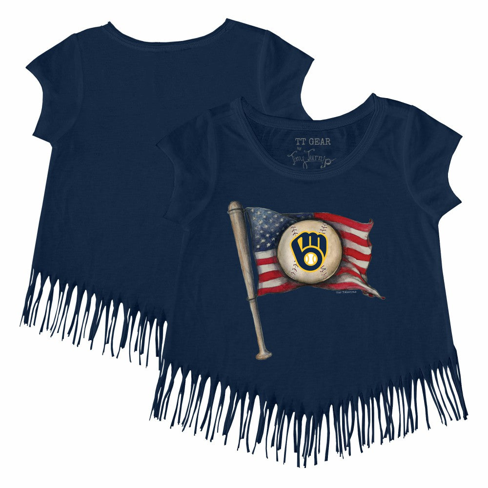 Milwaukee Brewers Tiny Turnip Girls Youth Baseball Flag Fringe T-Shirt Online
