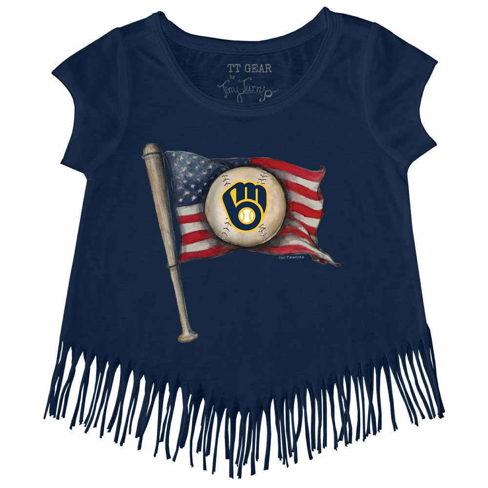 Milwaukee Brewers Tiny Turnip Girls Youth Baseball Flag Fringe T-Shirt Online