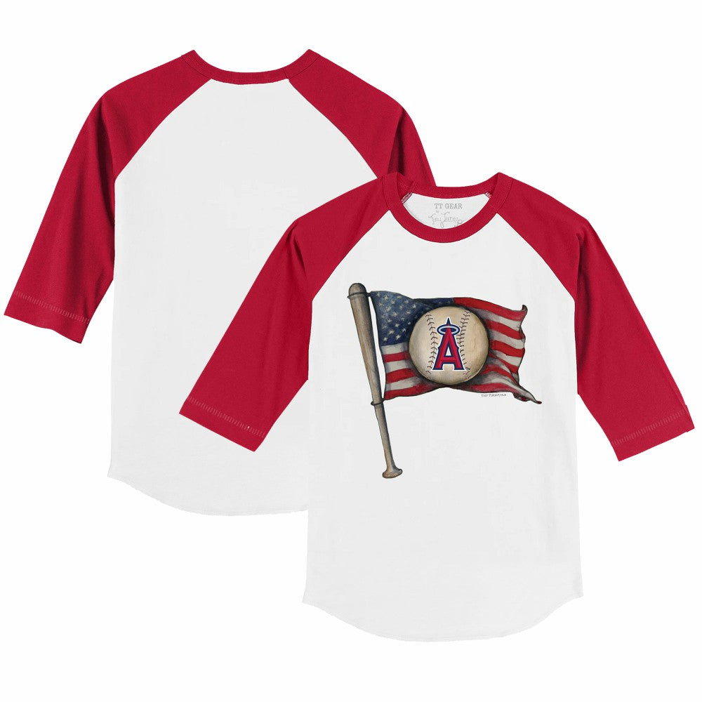 Los Angeles Angels Tiny Turnip Youth Baseball Flag 3/4-Sleeve Raglan T-Shirt Clearance