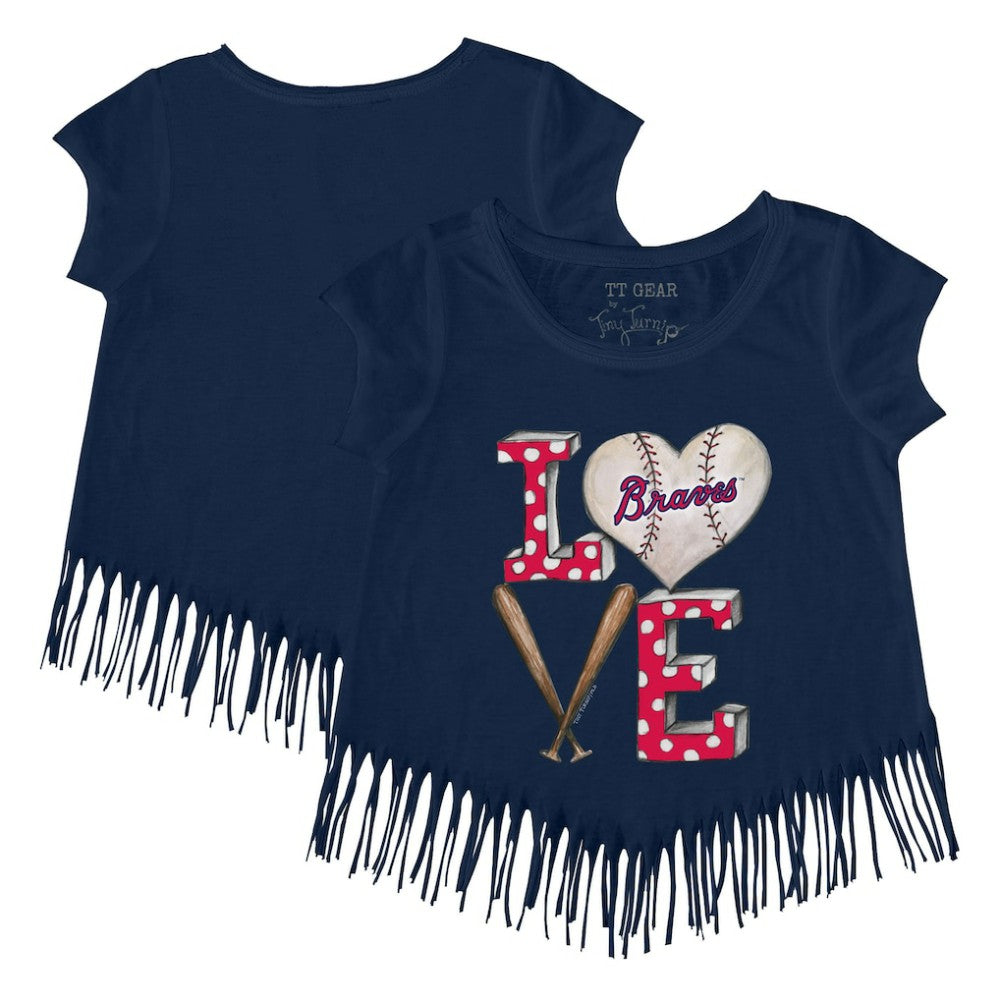 Atlanta Braves Tiny Turnip Girls Youth Baseball Love Fringe T-Shirt discount