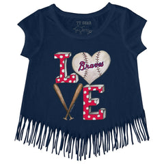 Atlanta Braves Tiny Turnip Girls Youth Baseball Love Fringe T-Shirt discount