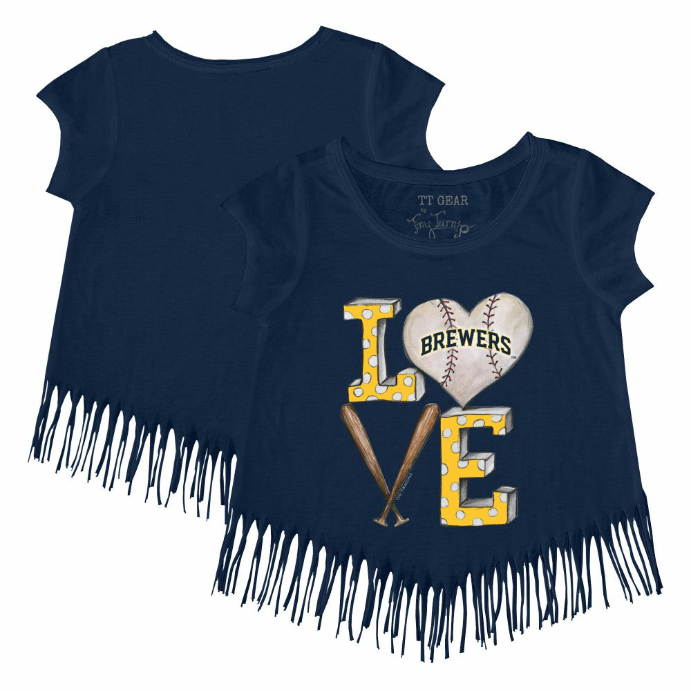 Milwaukee Brewers Tiny Turnip Girls Youth Baseball Love Fringe T-Shirt On Sale