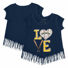 Milwaukee Brewers Tiny Turnip Girls Youth Baseball Love Fringe T-Shirt On Sale