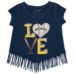 Milwaukee Brewers Tiny Turnip Girls Youth Baseball Love Fringe T-Shirt On Sale