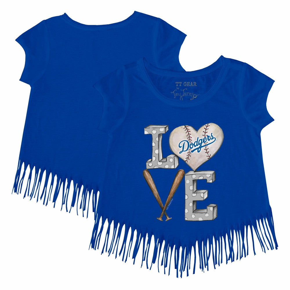 Los Angeles Dodgers Tiny Turnip Girls Youth Baseball Love Fringe T-Shirt discount